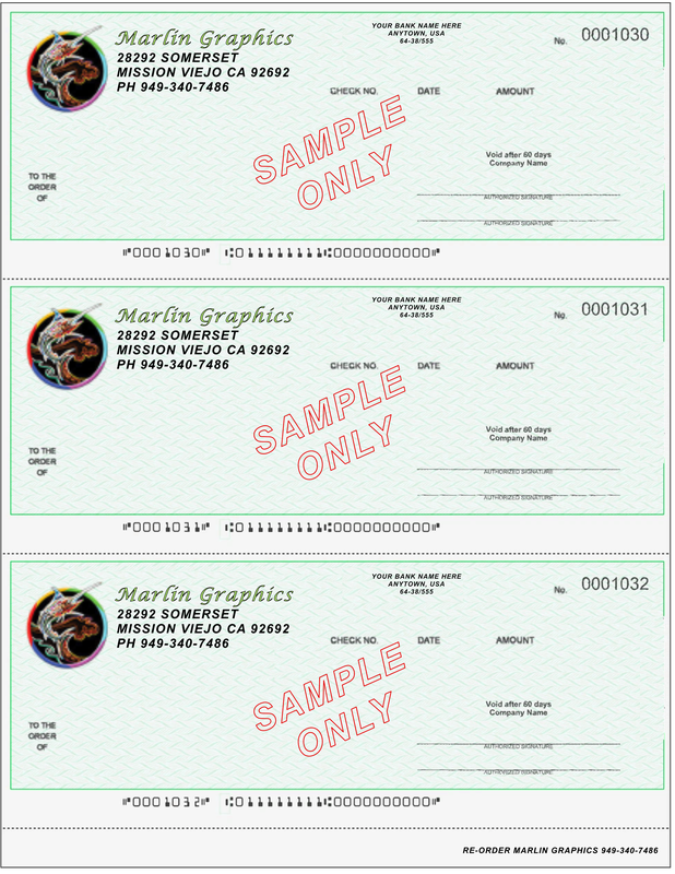 Cut-sheet three-up business checks