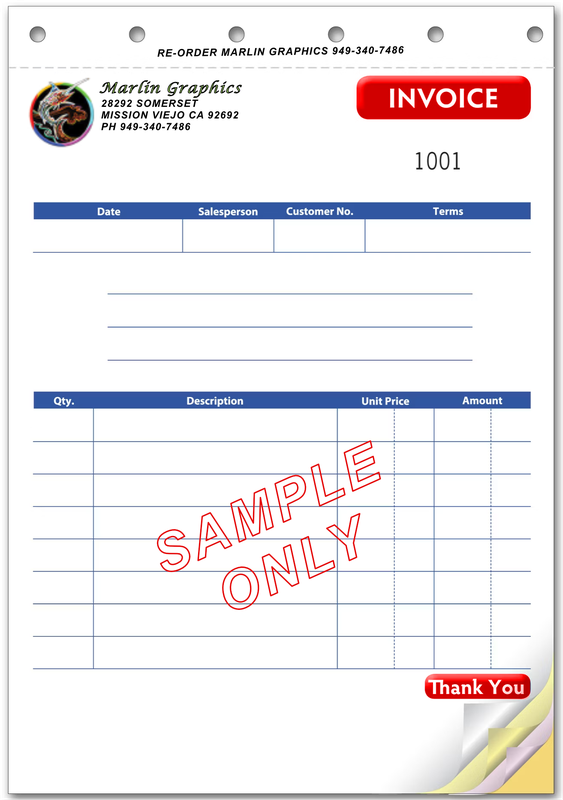 Blue snap-apart invoice sample