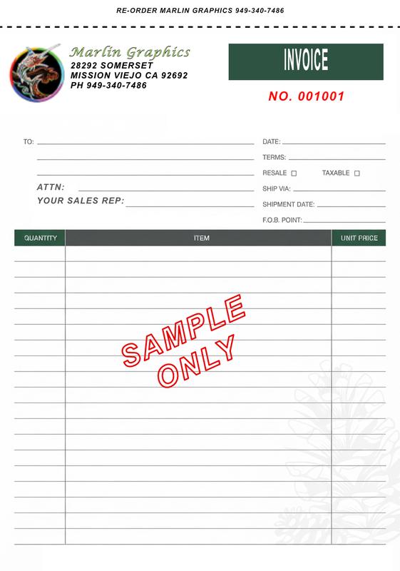 Green snap-apart invoice sample