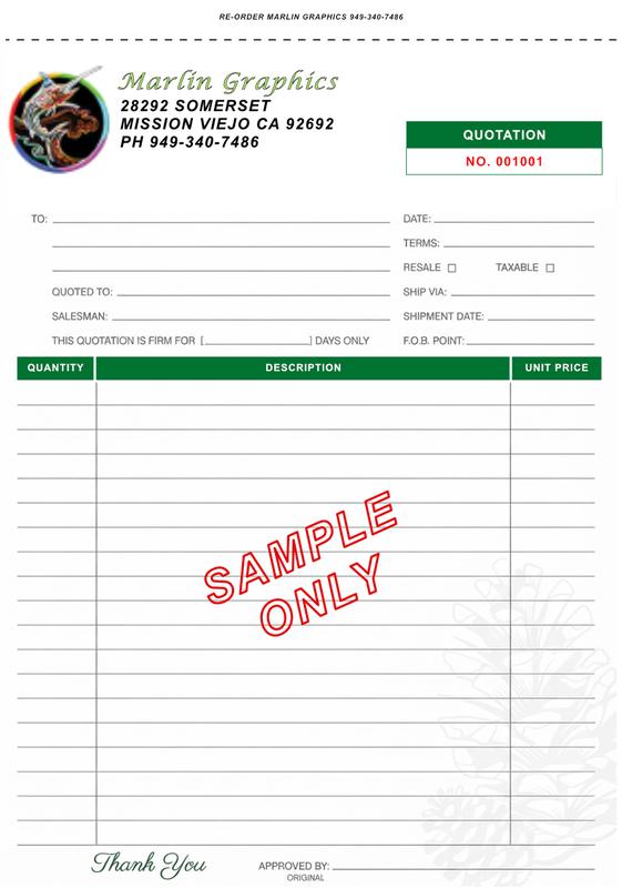 Green quotation form sample